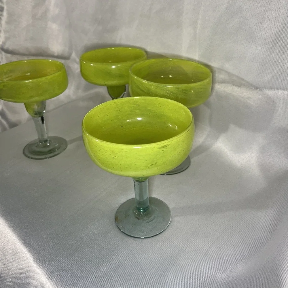 Set Of 4‎ Mexican Hand Blown Glass Margarita Glasses